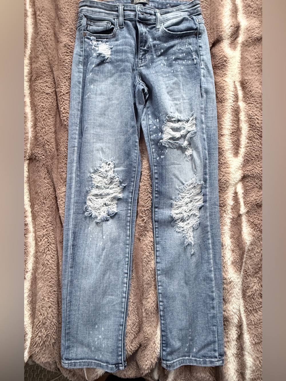 Judy Blue Light Wash Ripped Skinny Jeans with Paint Splatters
